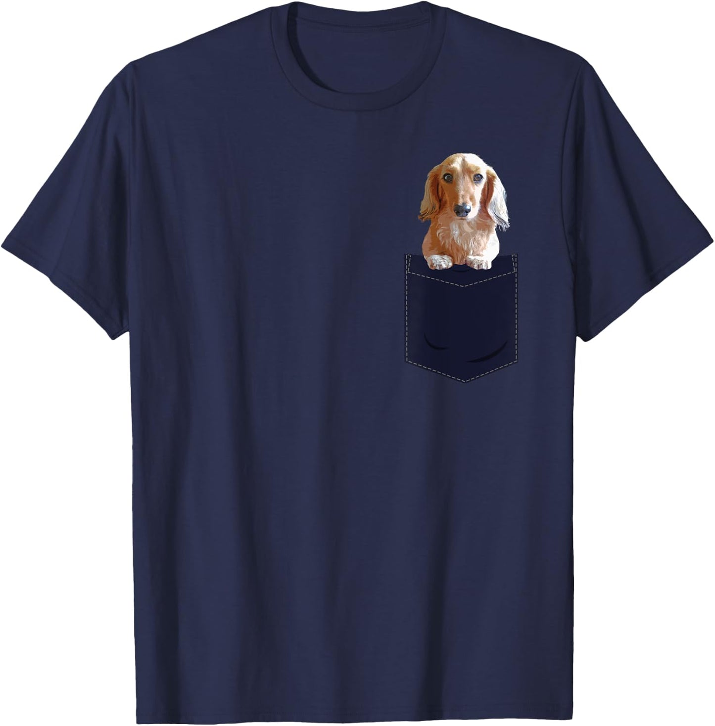 Dachshund in Pocket Long Haired Wiener Dog Women Doxie T-Shirt - T-Shirt | Navy