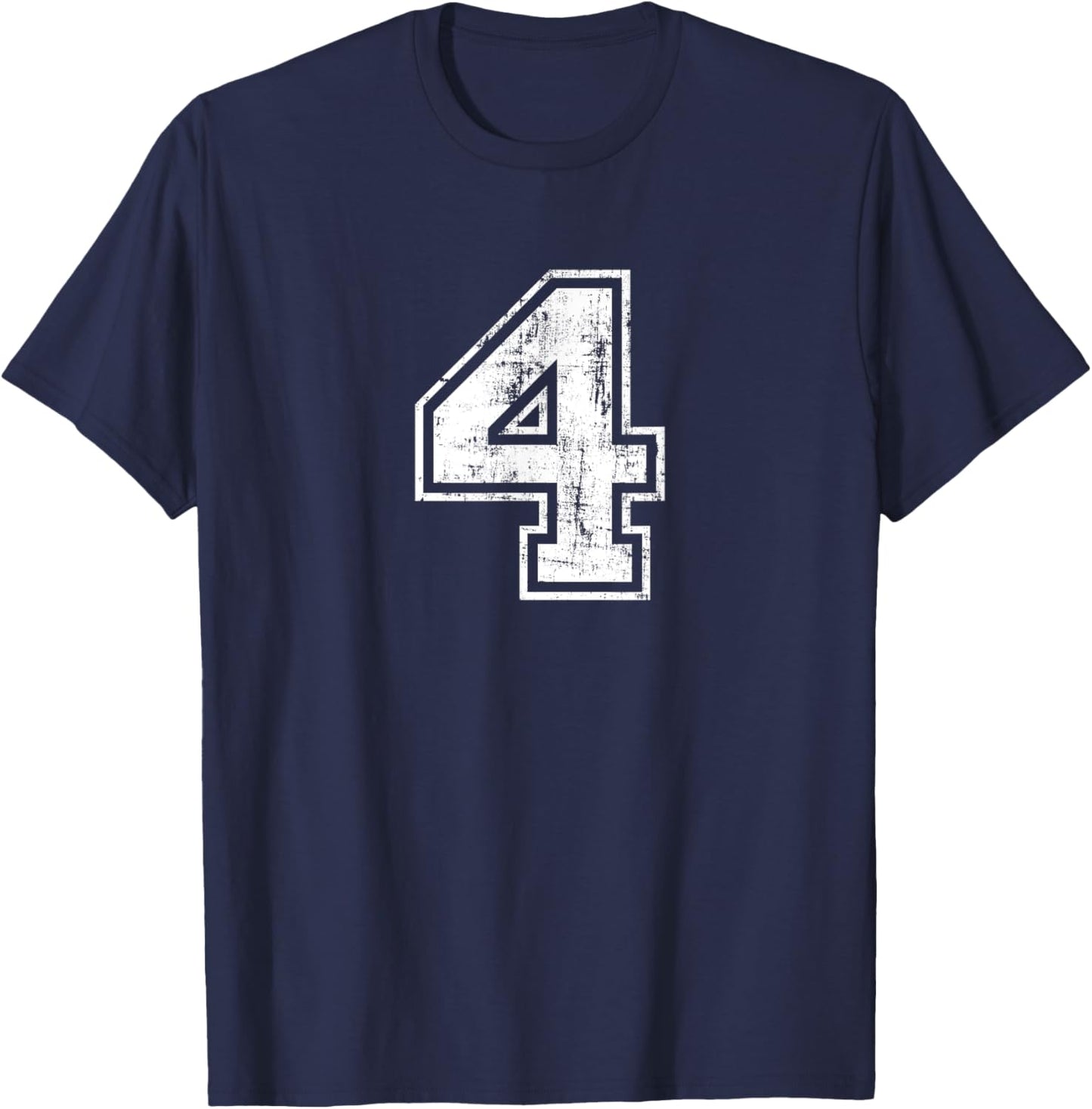Number 4 Four Varsity Distressed Vintage Sport Training Gym T-Shirt - T-Shirt | Navy