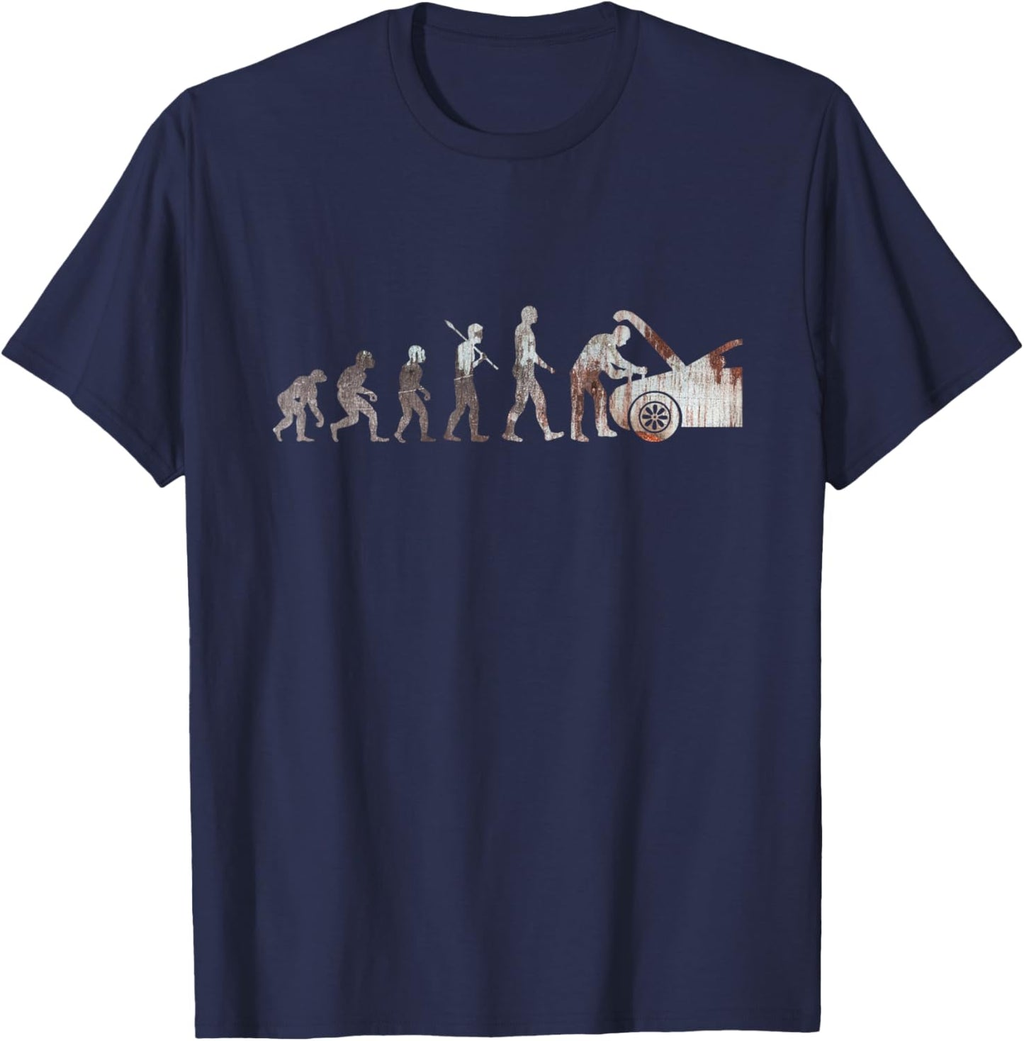 Evolution of Man Design Car Mechanic For Repair T-Shirt - T-Shirt | Navy
