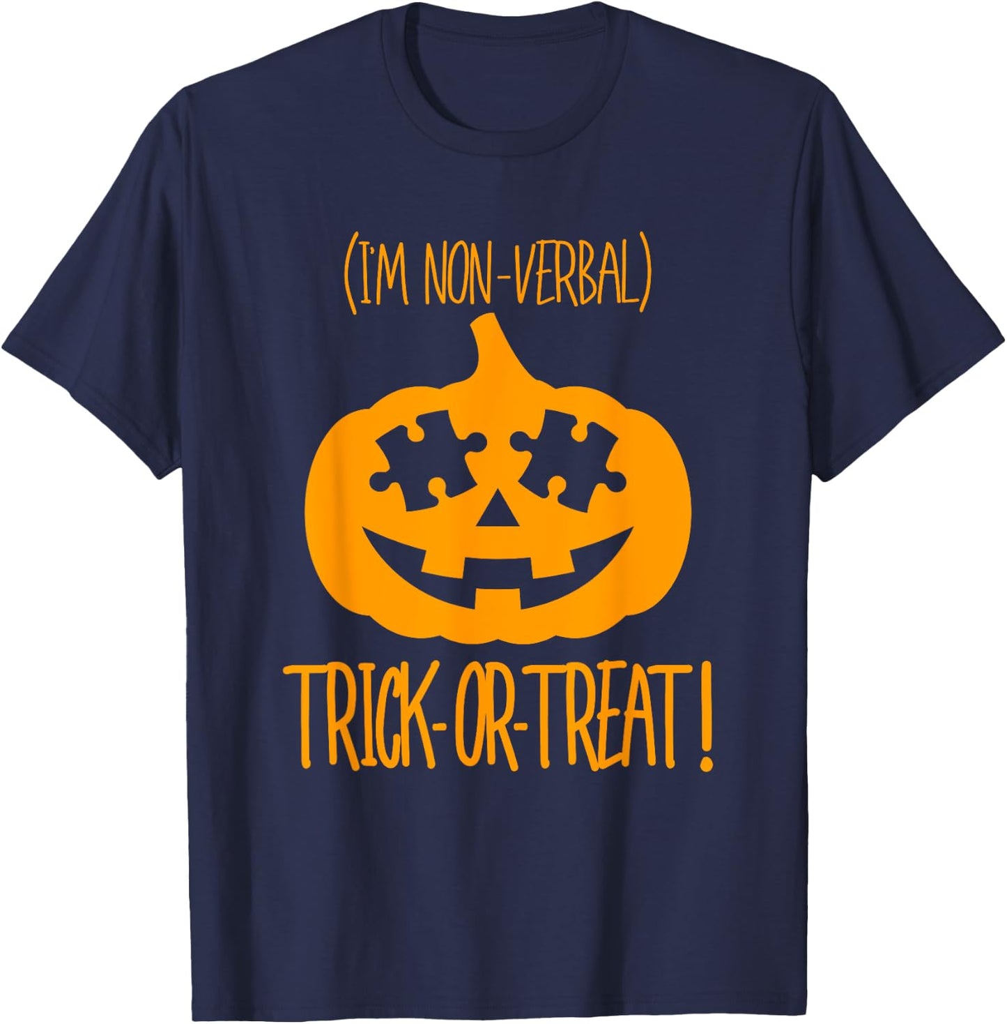 Trick or Treat Non-Verbal Halloween Pumpkin Autism Awareness T-Shirt - T-Shirt | Navy