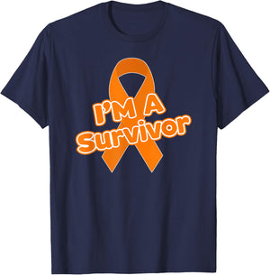 Kidney Cancer Awareness Survivor Gift Orange Ribbon T-Shirt - T-Shirt | Navy