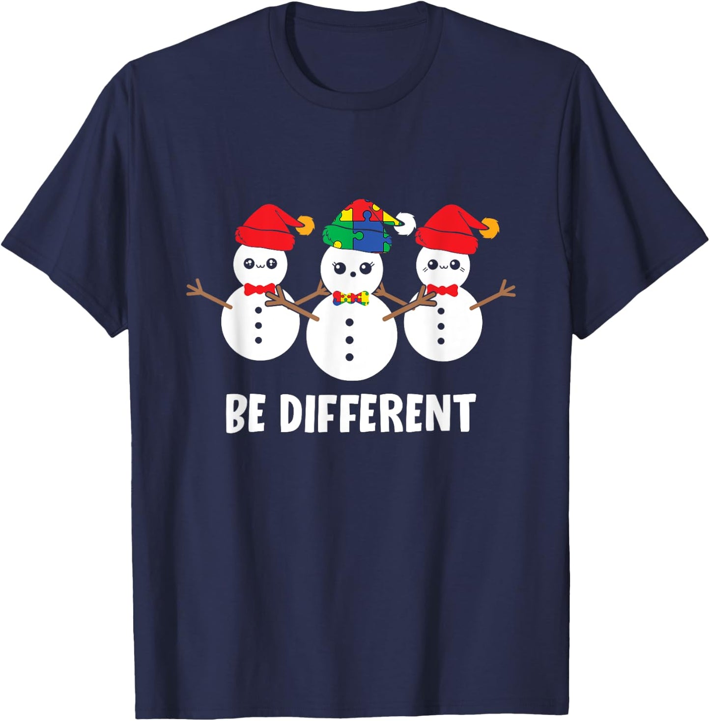Be Different Christmas Autism Awareness Snowman Xmas Gift T-Shirt - T-Shirt | Navy