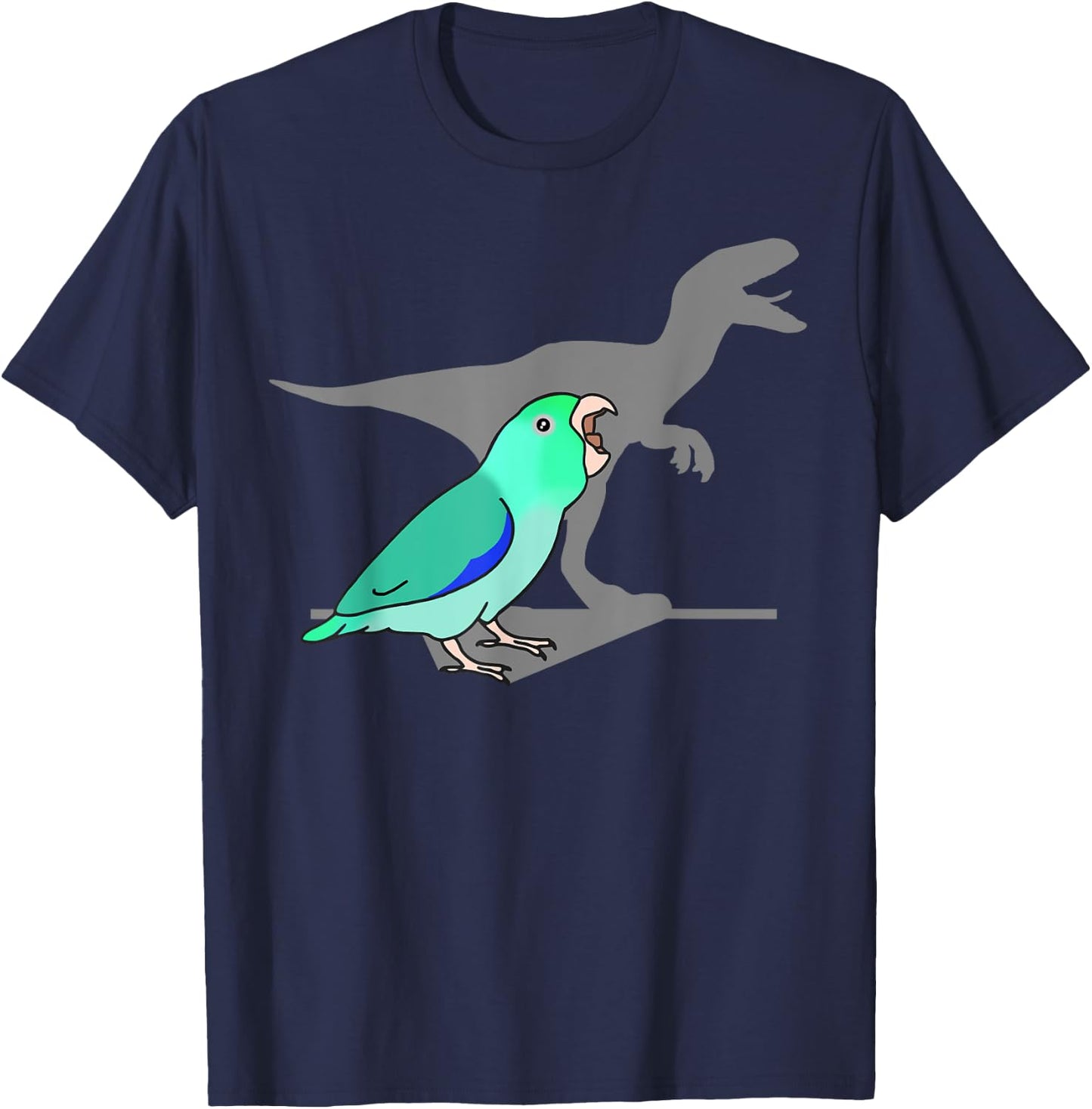 Velociraptor turquoise Parrotlet, Dinosaur Parrot Birb memes T-Shirt - T-Shirt | Navy
