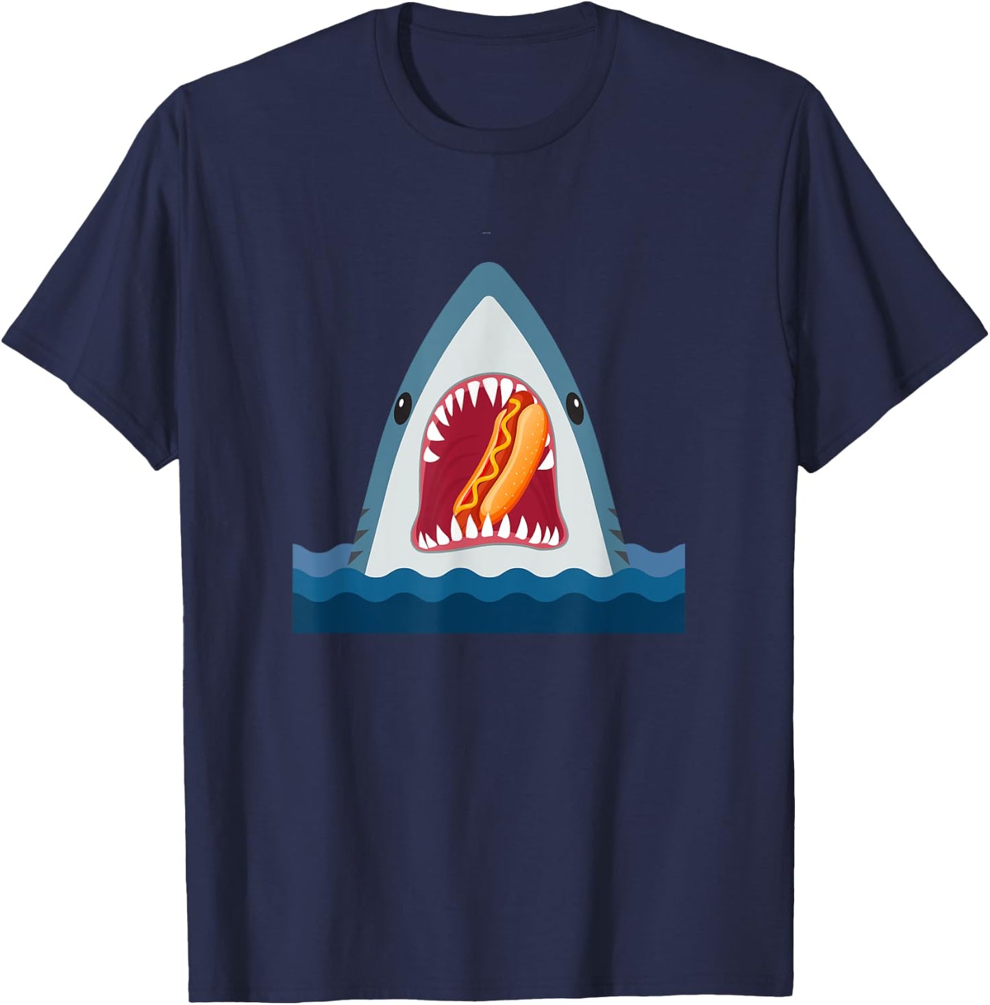 Shark Design Shark Eating Hotdog Food Lover Gift Men Women Kids T-Shirt - T-Shirt | Navy