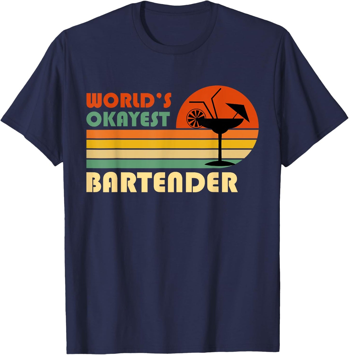 World's Okayest Bartender - Funny Retro Vintage T-Shirt - T-Shirt | Navy