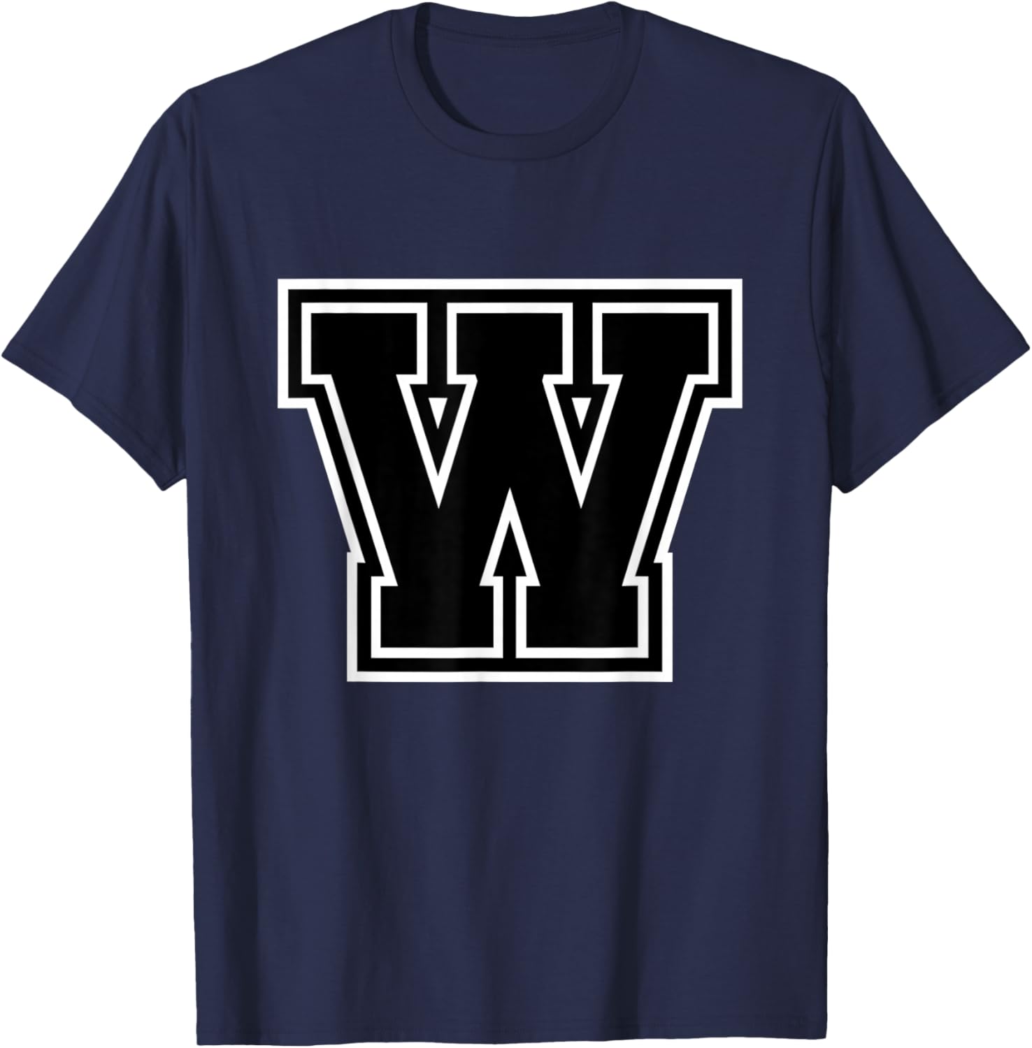 Letter W Black Monogram Initial T-Shirt - T-Shirt | Navy