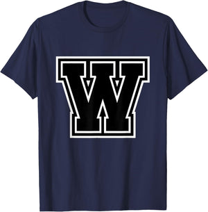 Letter W Black Monogram Initial T-Shirt - T-Shirt | Navy