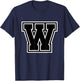 Letter W Black Monogram Initial T-Shirt - T-Shirt | Navy