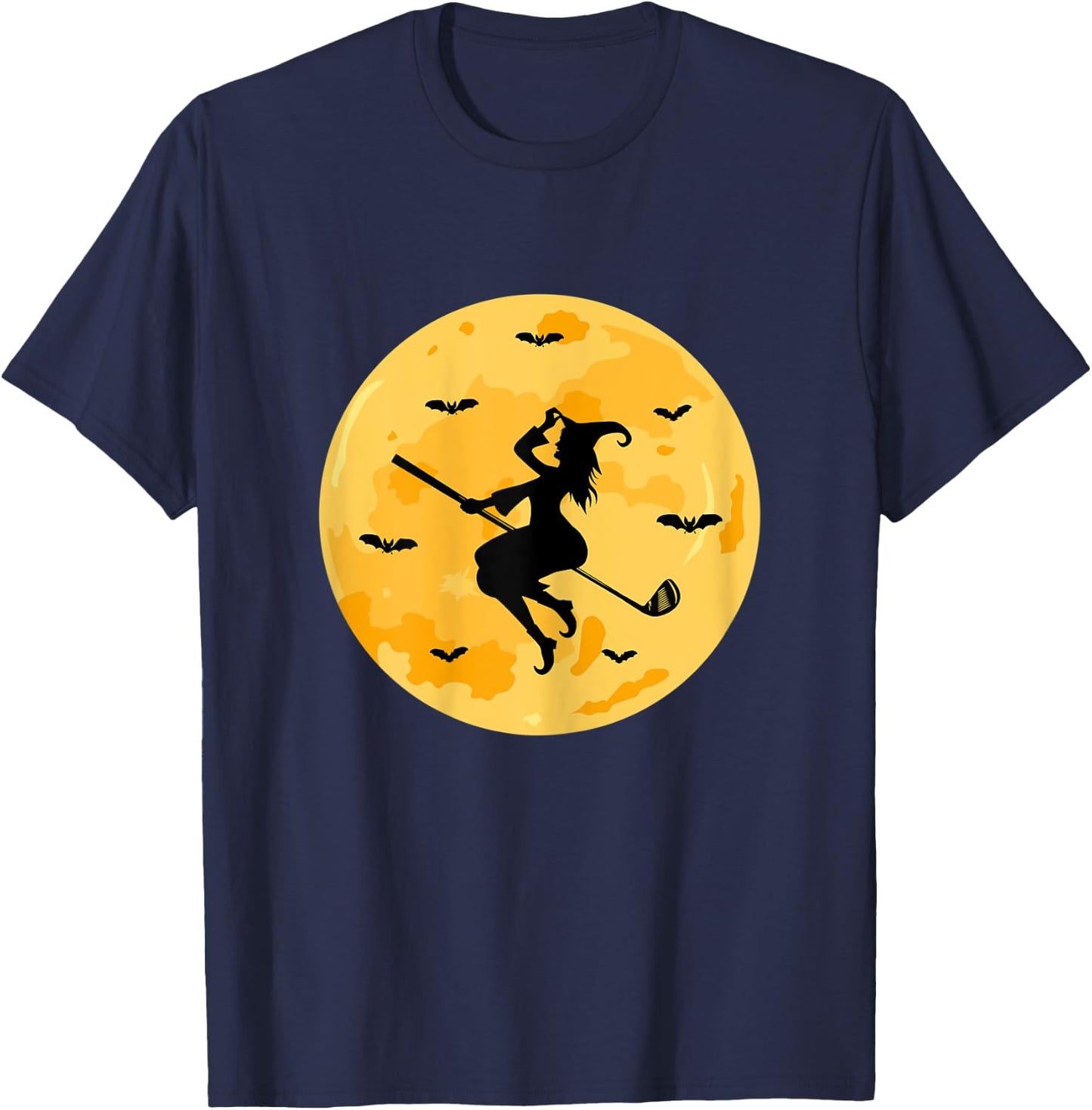 Golf Witch Riding Golf Stick Funny Halloween Golf Player T-Shirt - T-Shirt | Navy
