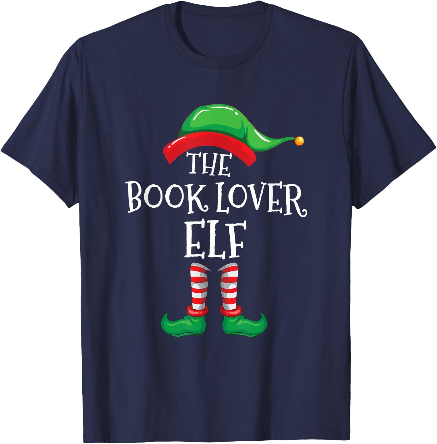 The Book Lover Elf Christmas Books Reading Lover Gift T-Shirt - T-Shirt | Navy