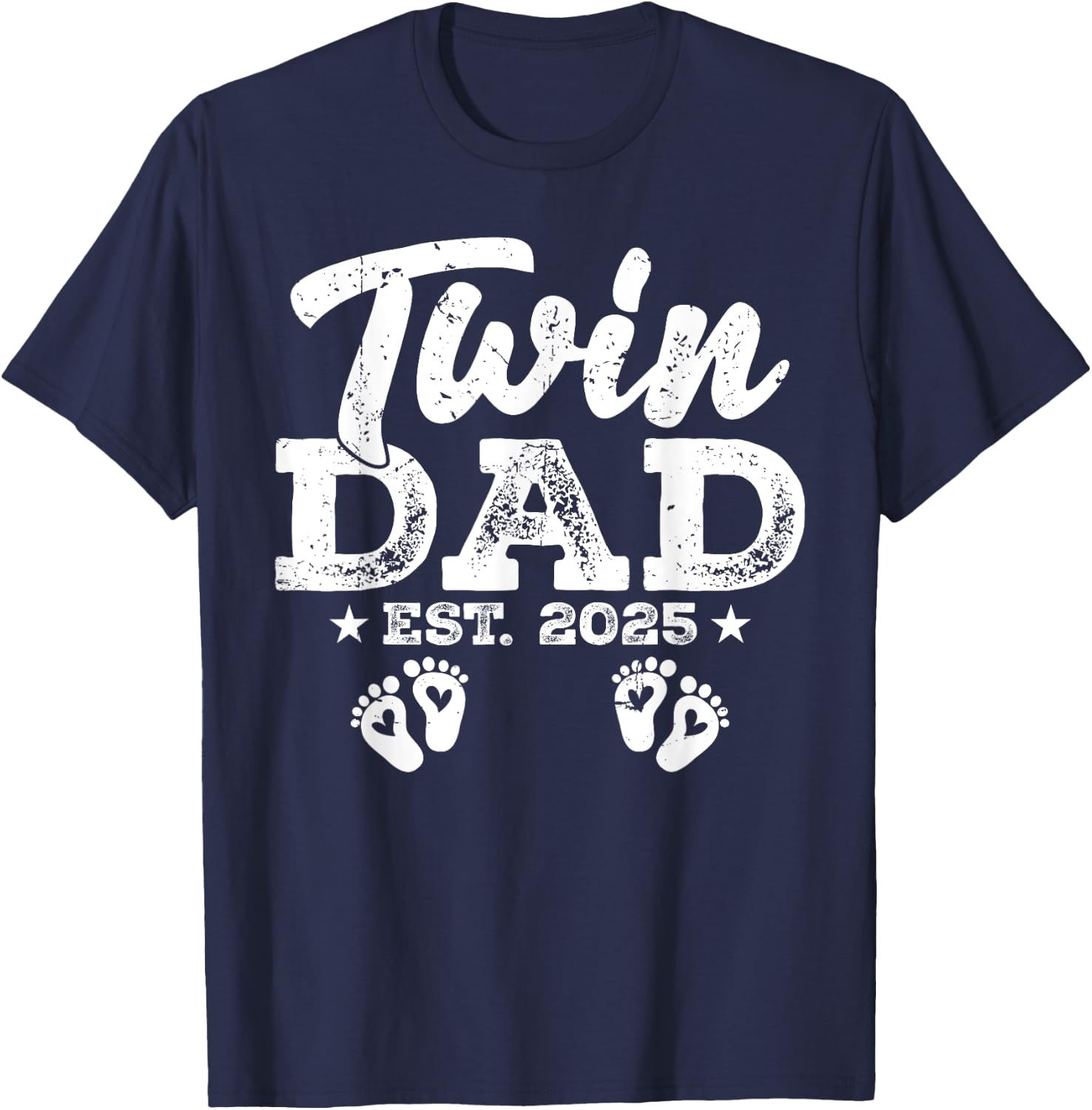 Funny Twin Dad Est. 2025 Daddy Happy Fathers Day Men Guys T-Shirt - T-Shirt | Navy