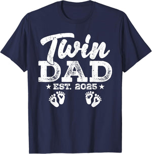 Funny Twin Dad Est. 2025 Daddy Happy Fathers Day Men Guys T-Shirt - T-Shirt | Navy