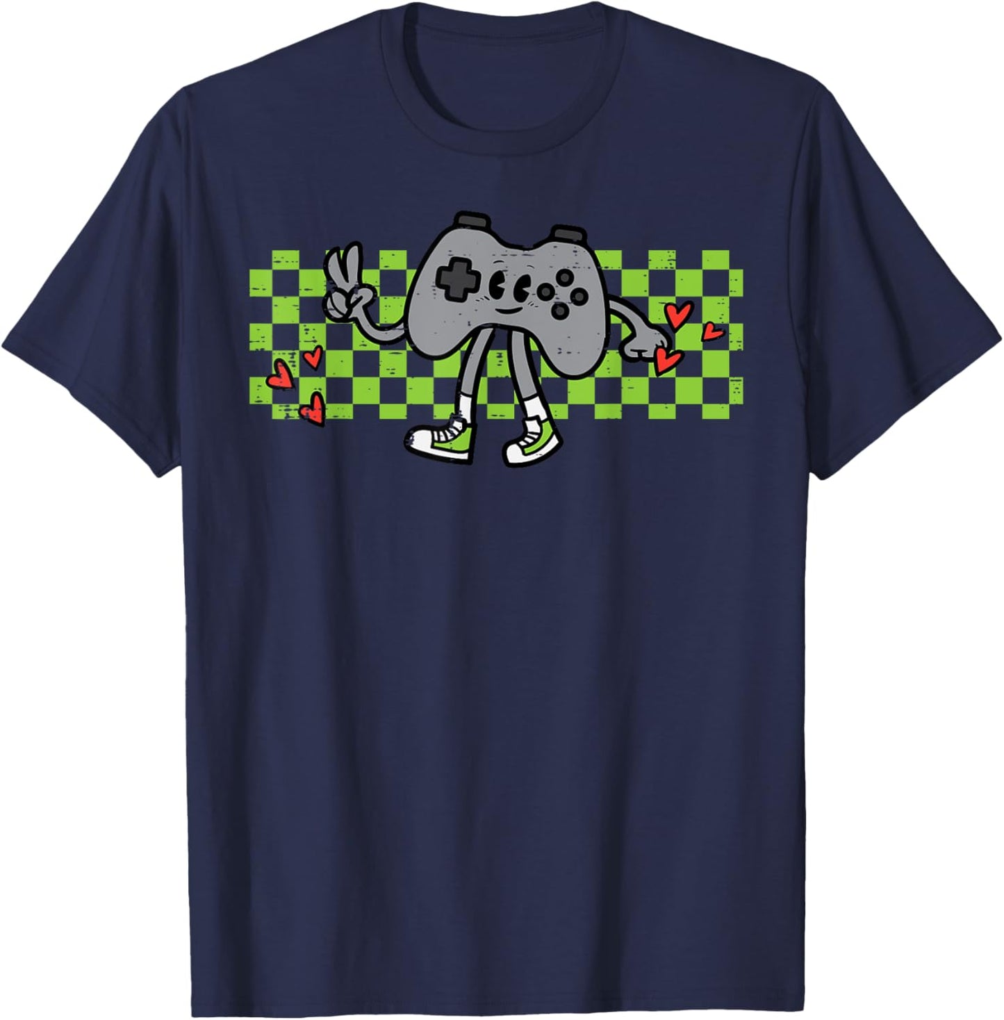 Gamer Controller Peace Retro Gaming Groovy Men Boys Kids T-Shirt - T-Shirt | Navy