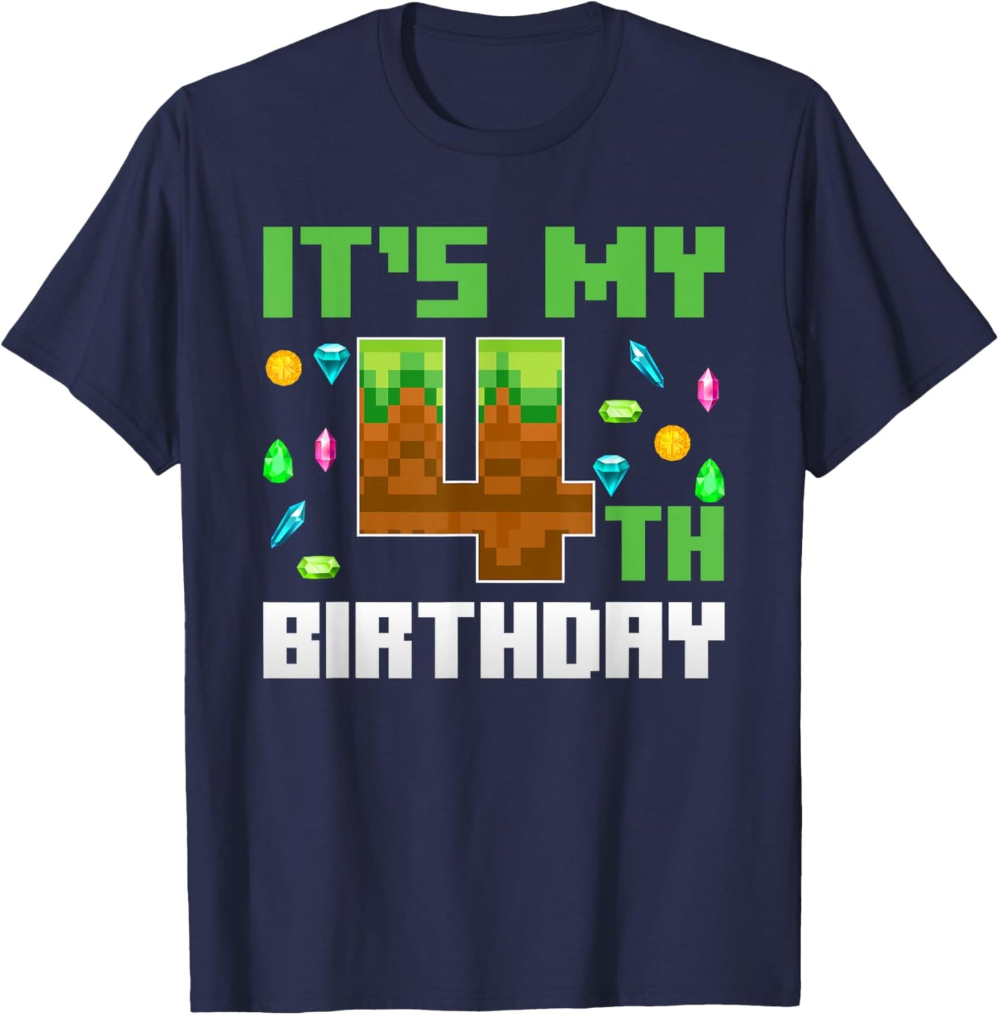 Boys Kids 4th Birthday It's My 4th Birthday Video Game Pixel T-Shirt - T-Shirt | Navy