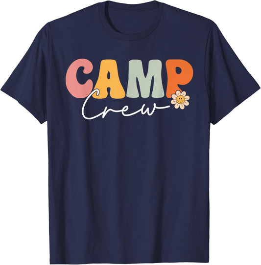 Camp Crew Team Retro Groovy Vintage First Day Of School T-Shirt - T-Shirt | Navy