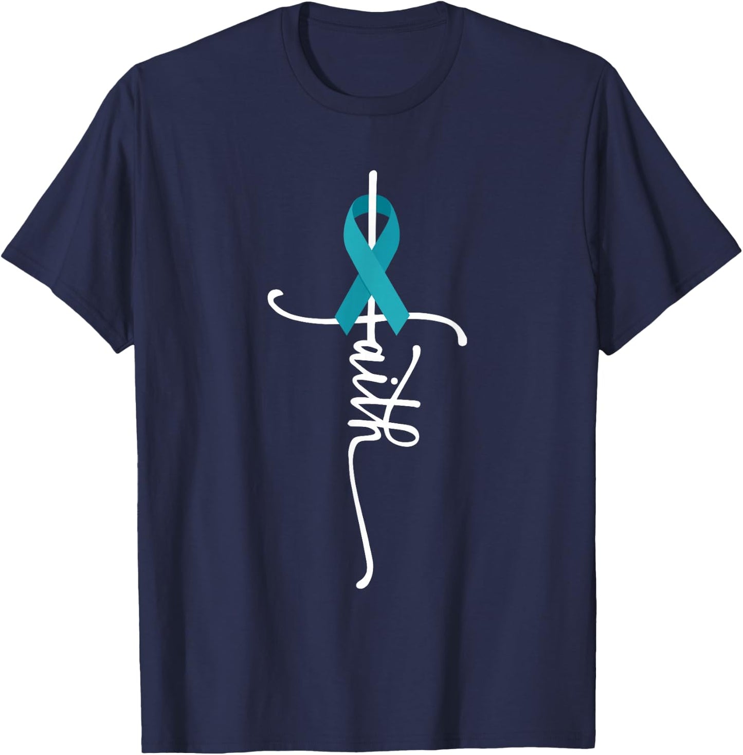 Ovarian Cancer Faith Ovarian Cancer Awareness T-Shirt - T-Shirt | Navy