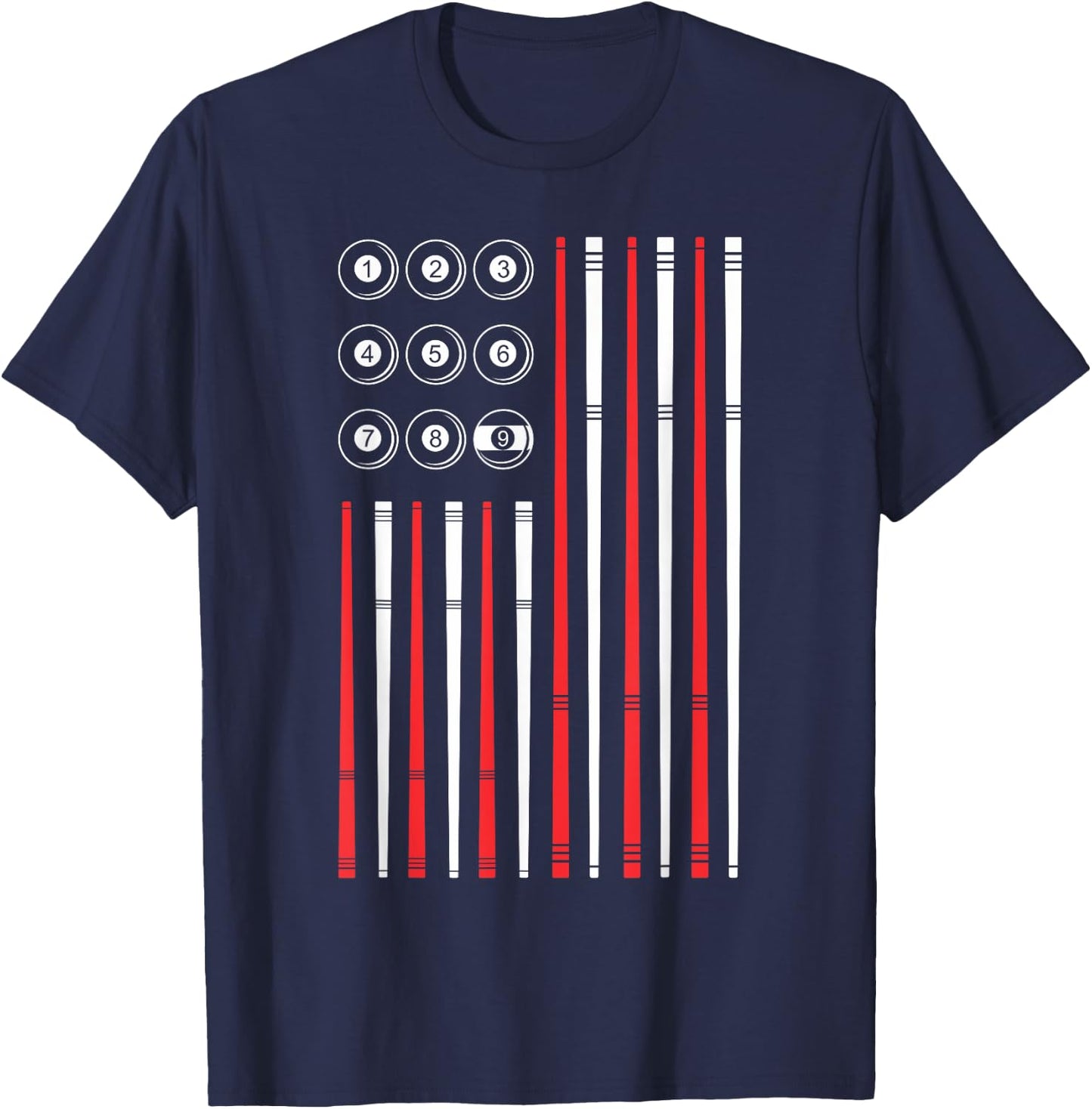 USA American Flag Shooting Pool Sticks And Balls Billiards T-Shirt - T-Shirt | Navy
