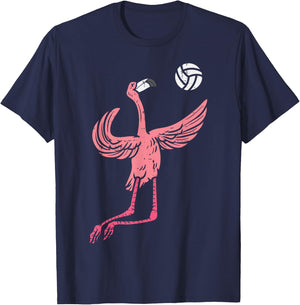 Flamingo Volleyball Spike Serve Player Spiker Women Men T-Shirt - T-Shirt | Navy
