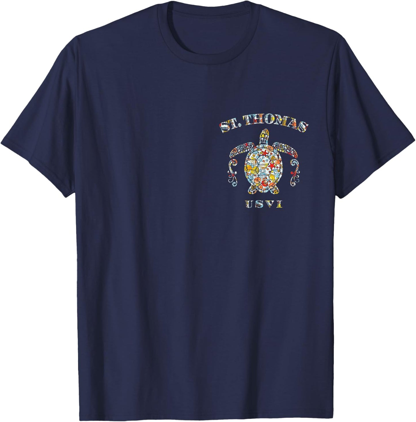 JCombs: St. Thomas, USVI, Sea Turtle w/ Seashells (2-Sided) T-Shirt - T-Shirt | Navy