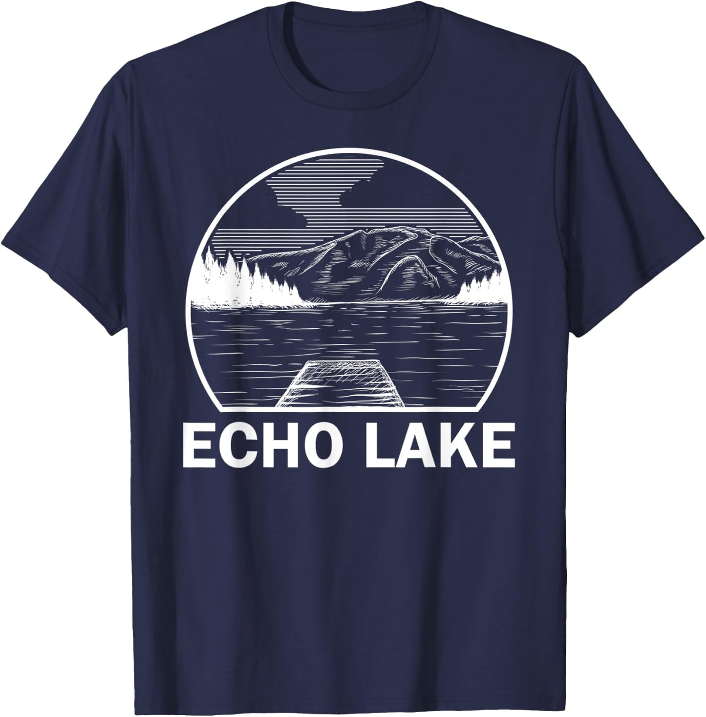 ECHO LAKE VERMONT Funny Fishing Camping Summer Gift T-Shirt - T-Shirt | Navy
