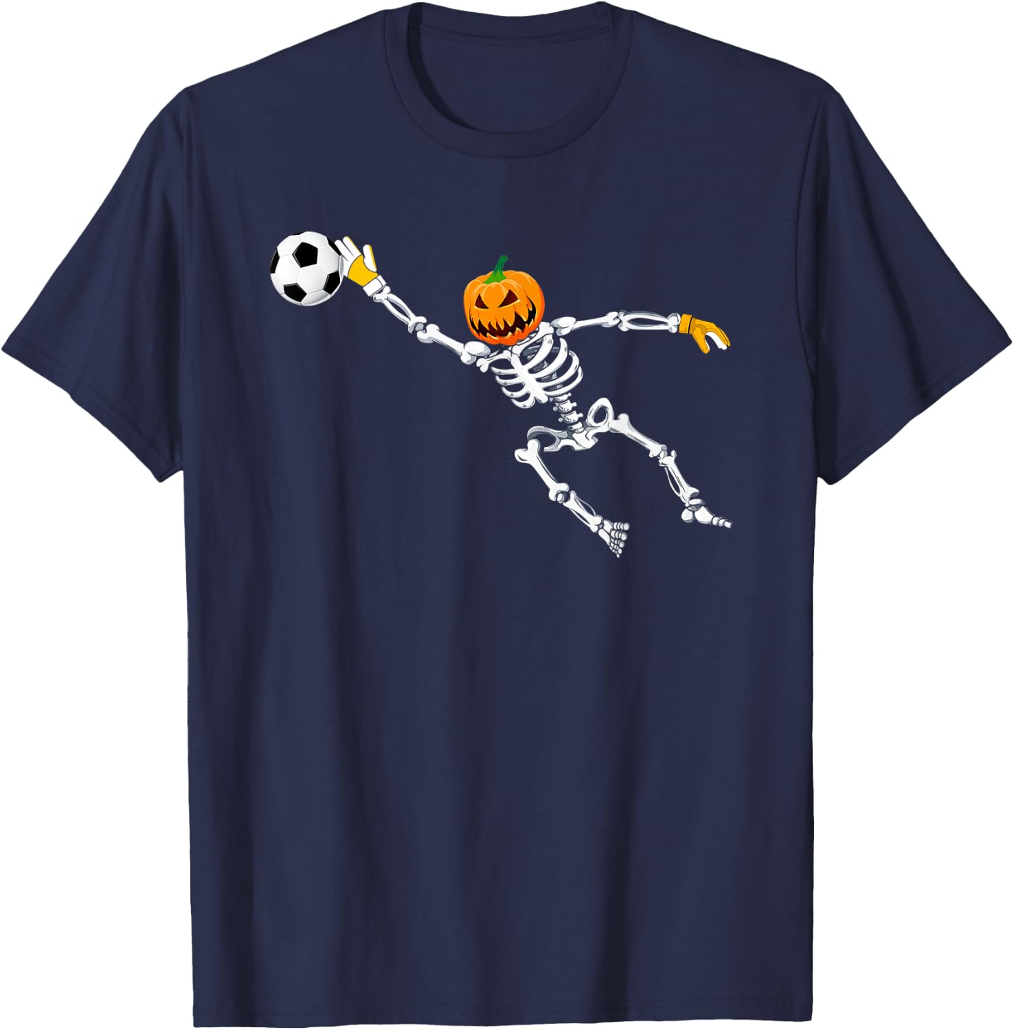 Skeleton Soccer Goalkeeper Halloween Pumpkin Goalie T-Shirt - T-Shirt | Navy