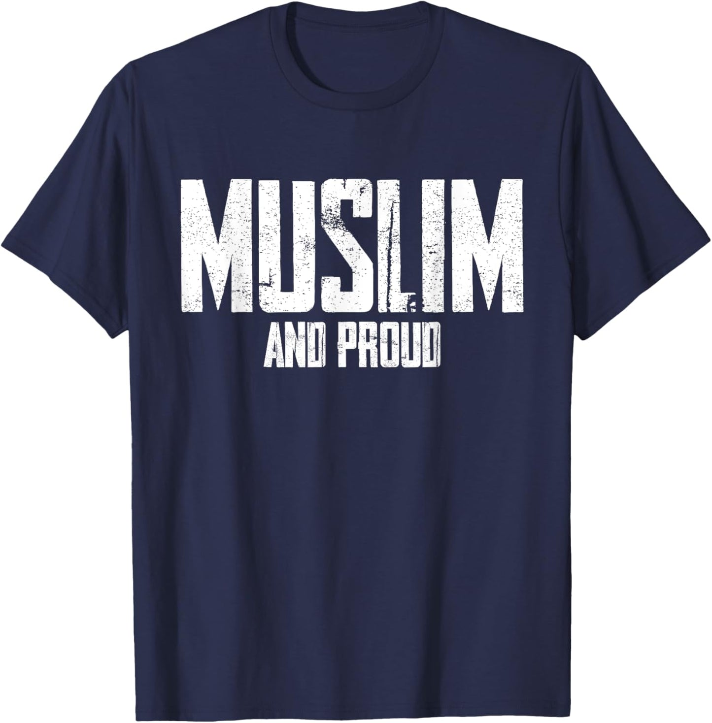 Muslim and proud Islam Islamic Religion Arabic Quran Pray T-Shirt - T-Shirt | Navy