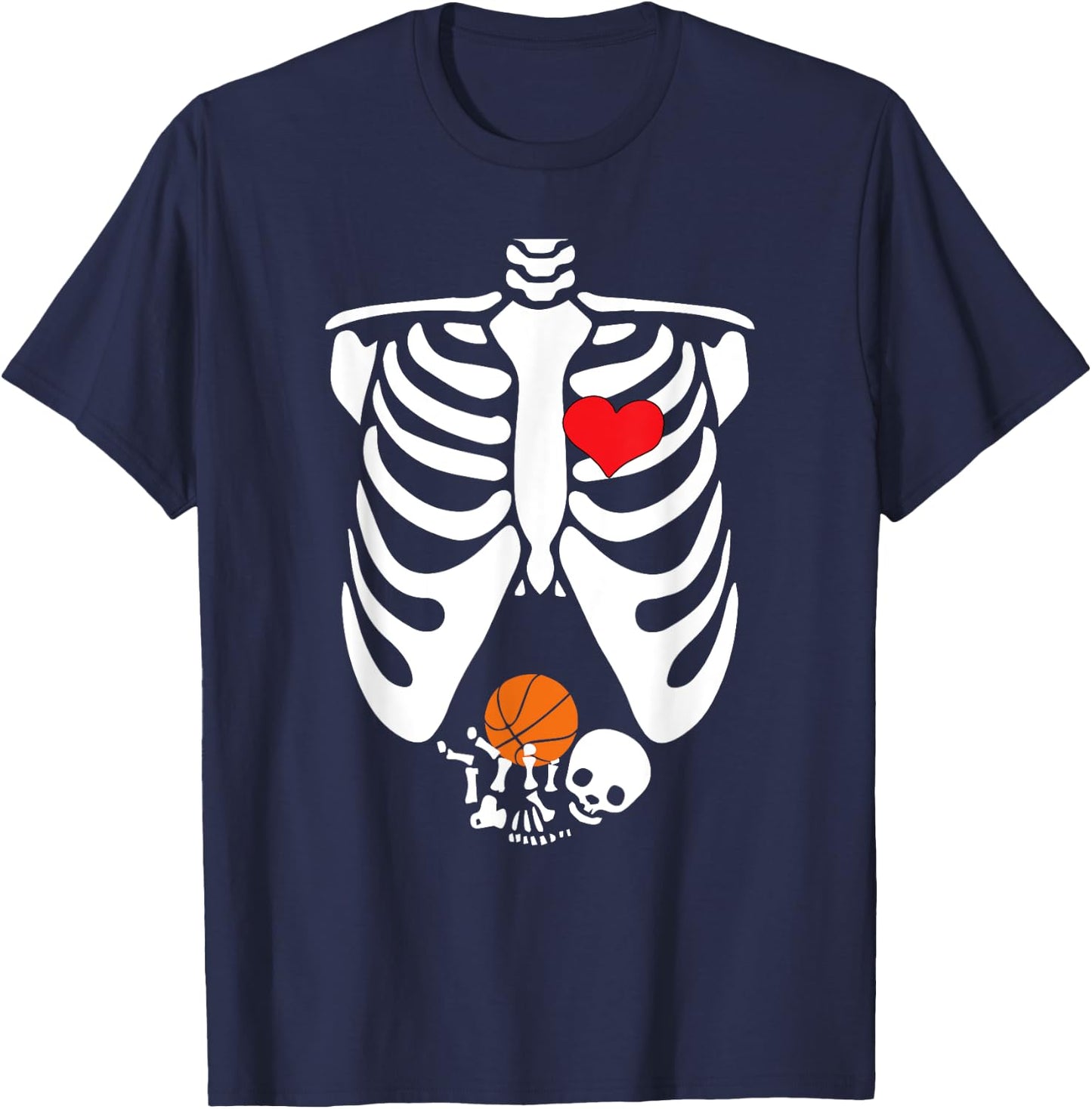 Funny Skeleton Baby Pregnant Halloween Basketball T-Shirt - T-Shirt | Navy