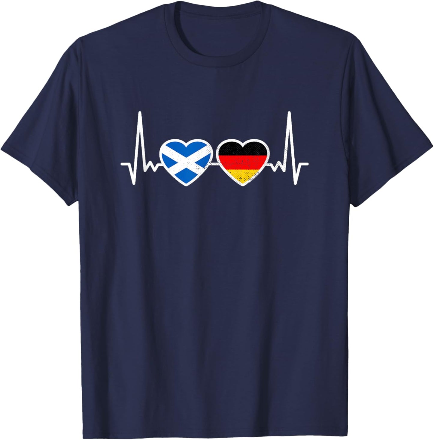 Schottland Deutschland Vintage Herzschlag Flagge Schotte T-Shirt - T-Shirt | Navy