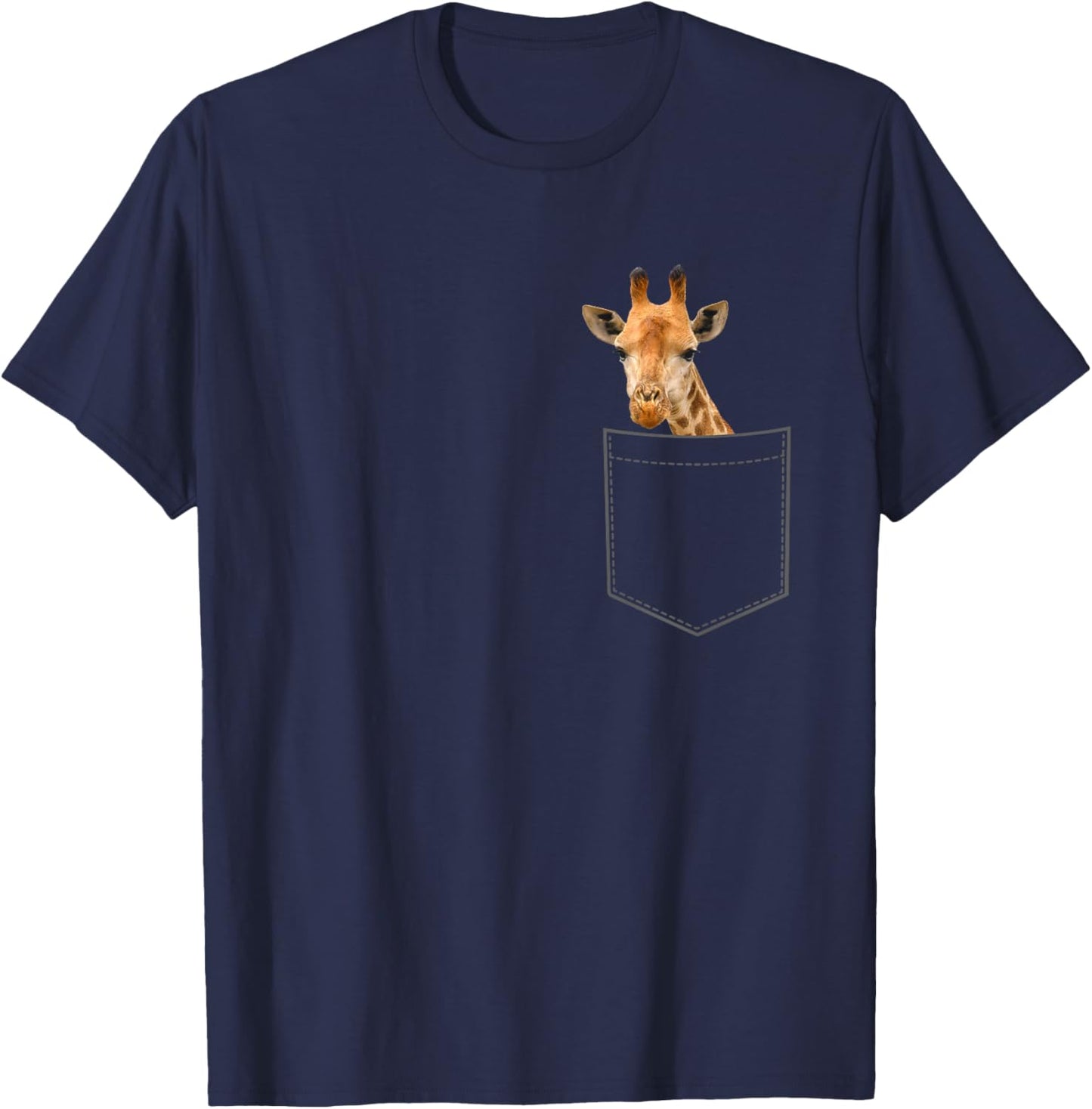 Funny Animal Giraffe Shirt Boys Girls Toddler Pocket T-Shirt - T-Shirt | Navy