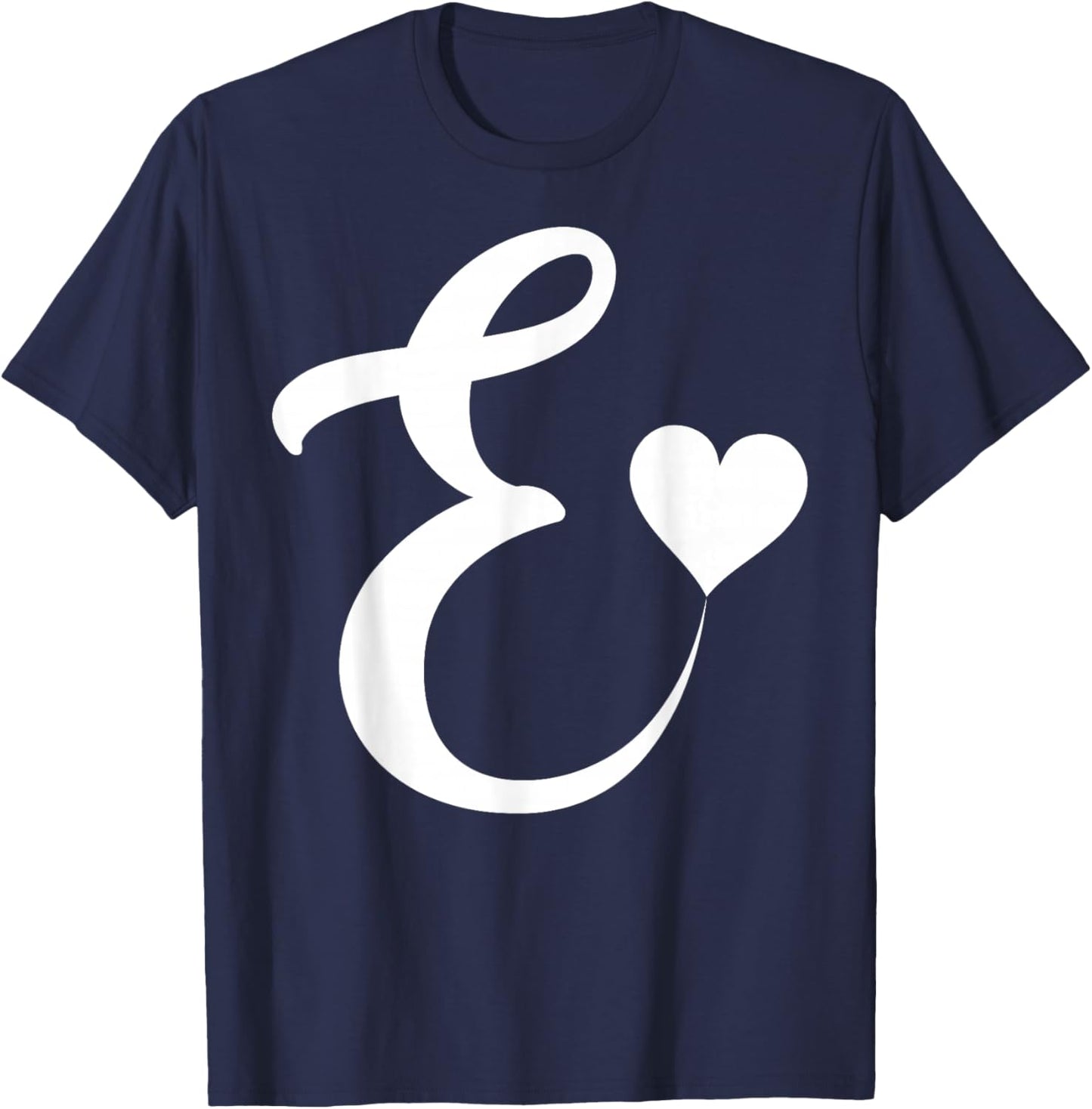 white letter E monogram initial minimalist heart graphic T-Shirt - T-Shirt | Navy