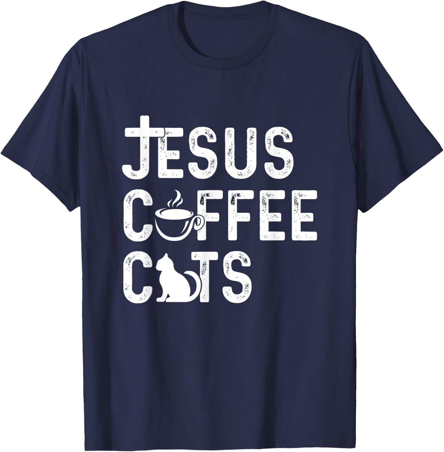 Christian Jesus, Coffee, Cats - Religous Cat Caffeine Lover Men Women Girls Kids T-Shirt - T-Shirt | Navy