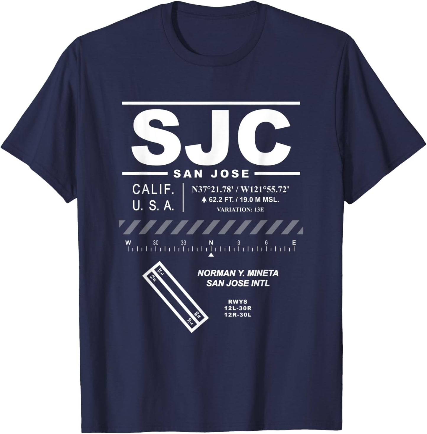 Norman Mineta San Jose International Airport California SJC T-Shirt - T-Shirt | Navy