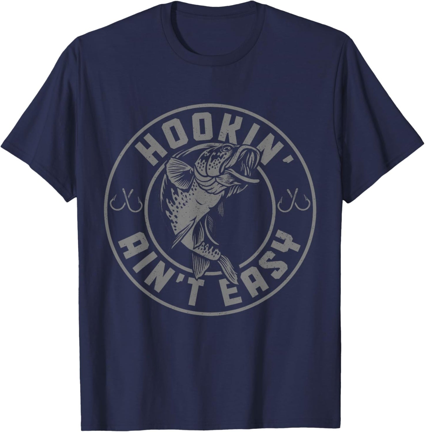 Hookin' Ain't Easy Funny Fishing Fisherman Vintage T-Shirt - T-Shirt | Navy