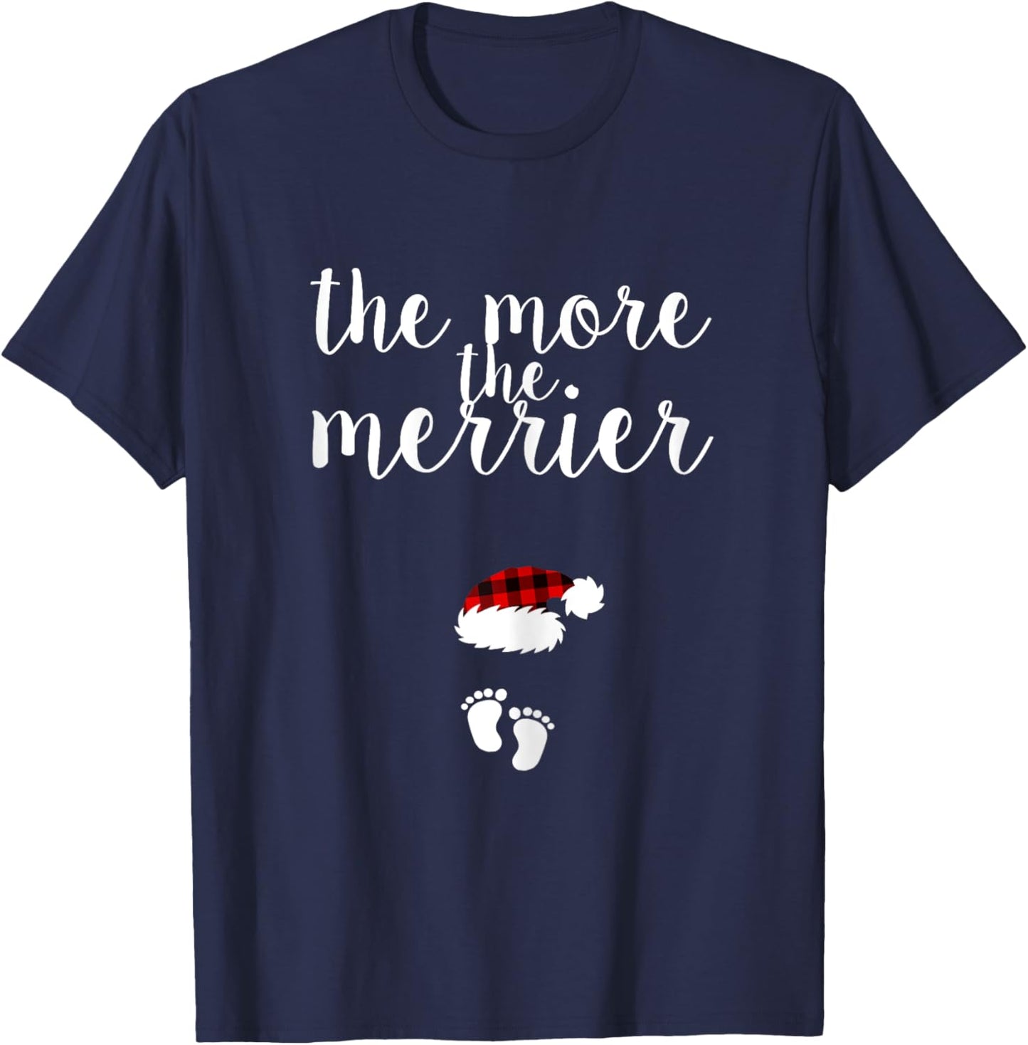 Pregnancy Christmas Pregnant Reveal The More The Merrier T-Shirt - T-Shirt | Navy
