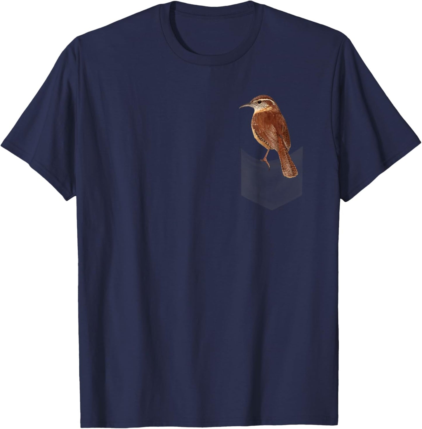 Carolina wren bird on fake pocket on chest T-Shirt - T-Shirt | Navy