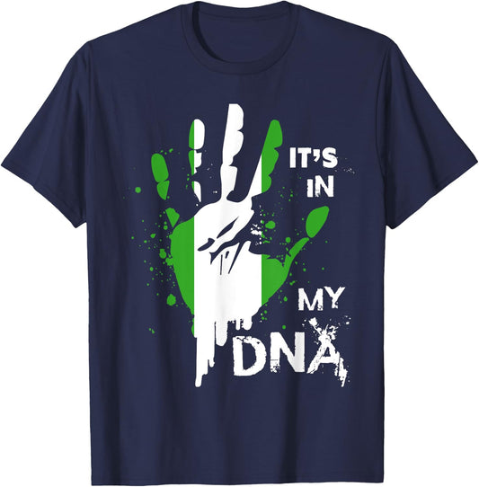 Nigeria IT'S IN MY DNA Shirt Nigerian Flag Proud Fingerprint T-Shirt - T-Shirt | Navy