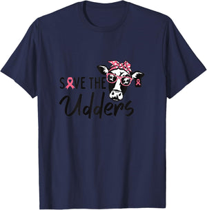 Save The Udders Breast Cancer Awareness Warrior Cow T-Shirt - T-Shirt | Navy