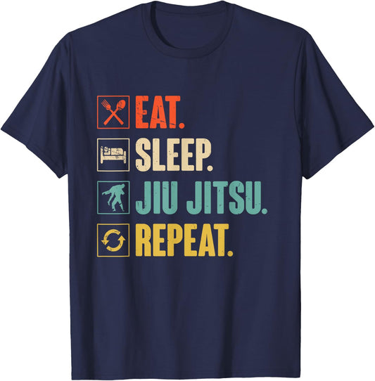 Eat Sleep Jiu-jitsu Repeat Funny Jiujitsu martial art combat T-Shirt - T-Shirt | Navy