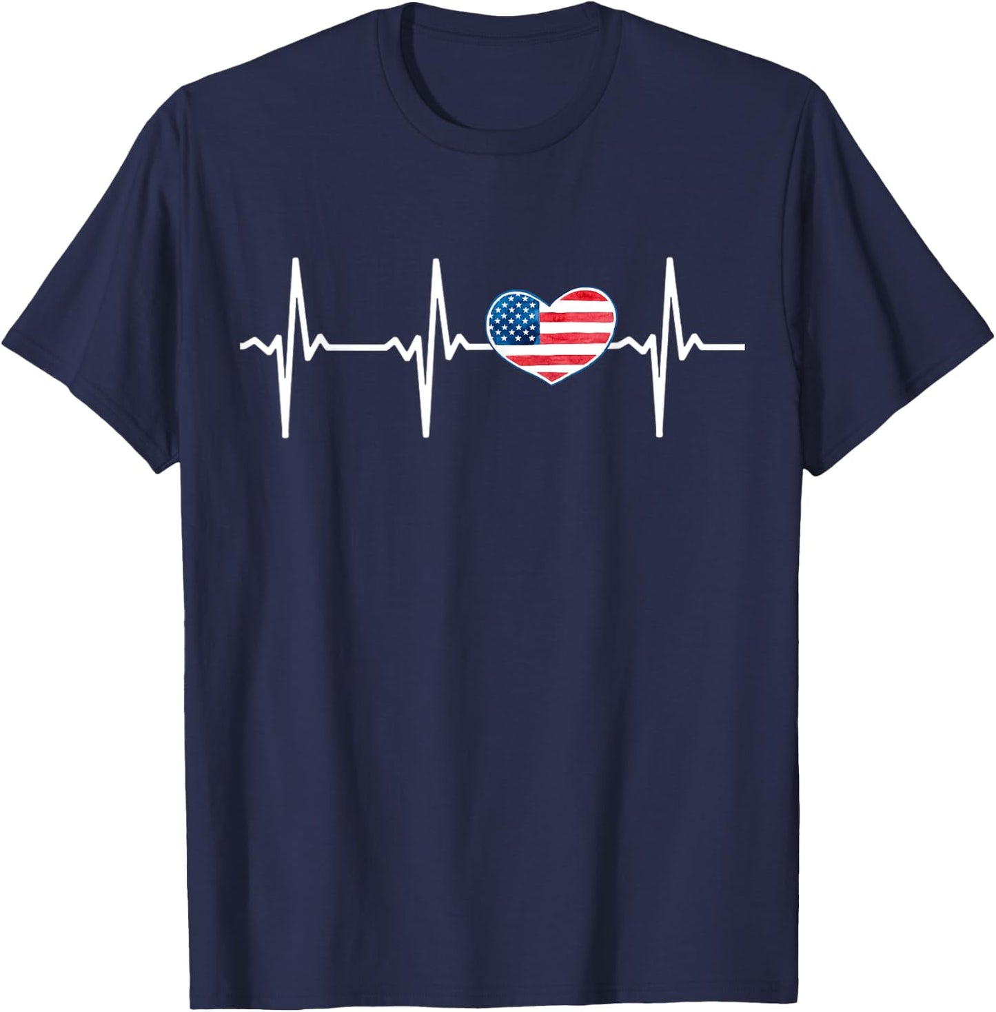 Heartbeat EKG America Heart Love Patriotic 4th of July T-Shirt - T-Shirt | Navy