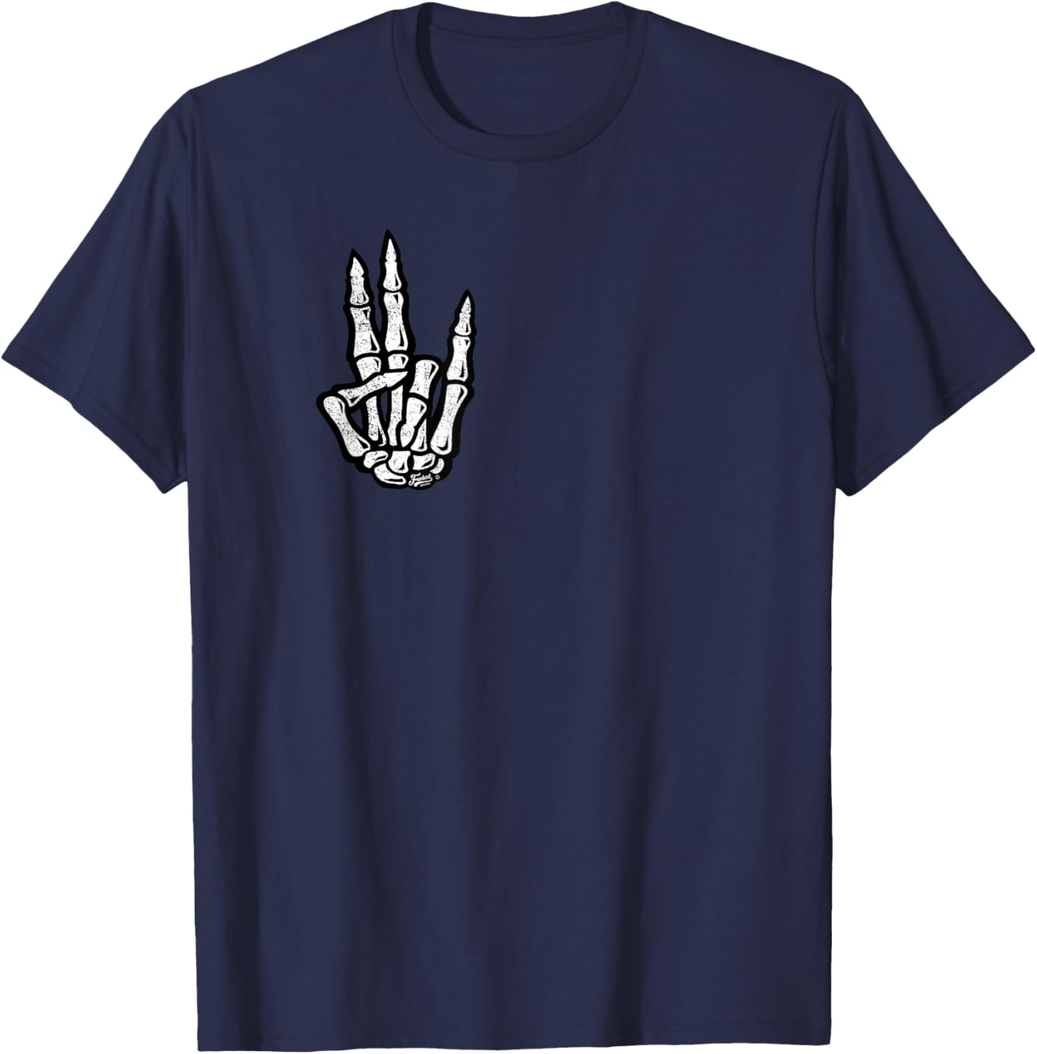 Official Skeleton Hand Shocker Sign on Chest T-Shirt - T-Shirt | Navy