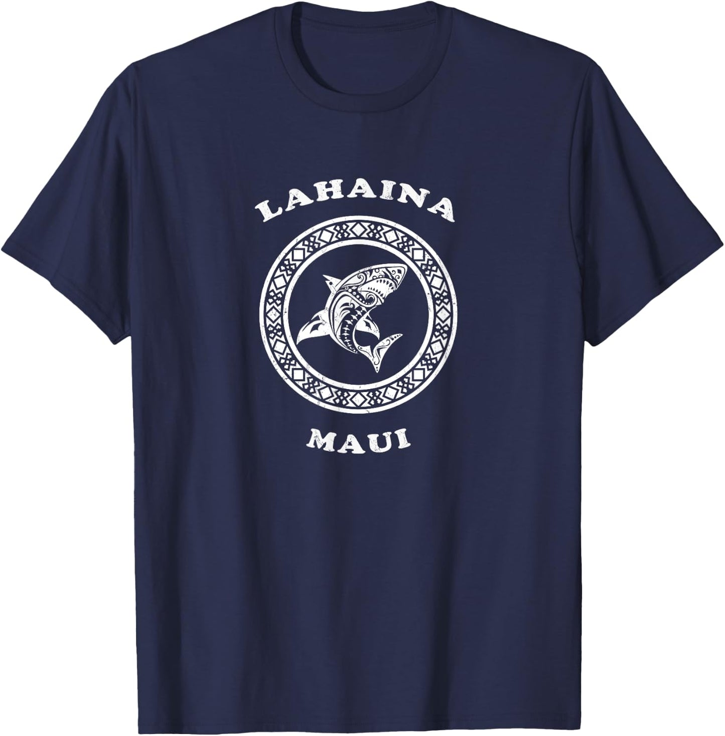 Lahaina Maui Vintage Retro Tribal Shark Vacation T-Shirt - T-Shirt | Navy