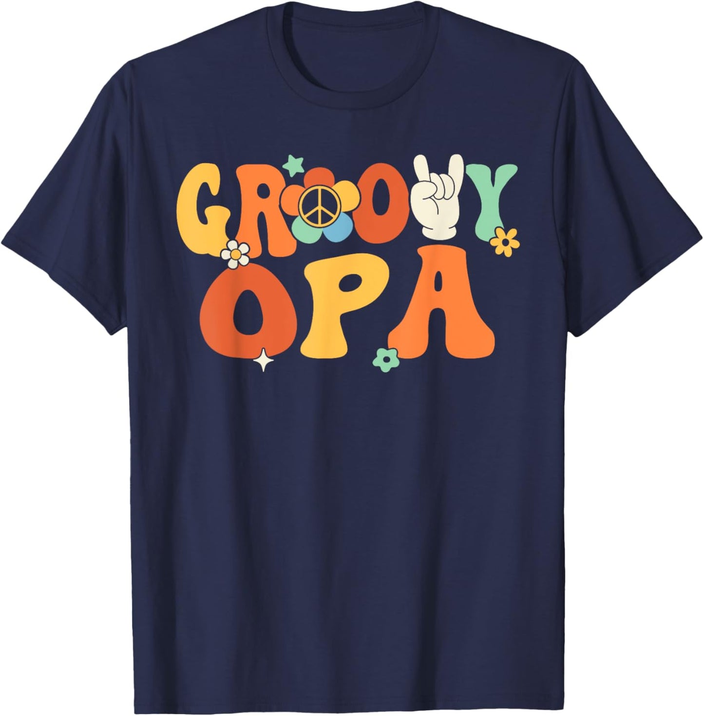 Groovy Opa Retro Grandpa Matching Family 1st Birthday Party T-Shirt - T-Shirt | Navy