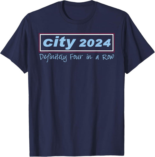 City, 2024, Four in A Row Champions, Manchester T-Shirt - T-Shirt | Navy