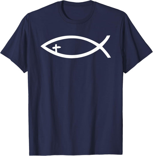 Ichthus Ichthys Fish Cross Jesus Symbol Christian T-Shirt - T-Shirt | Navy
