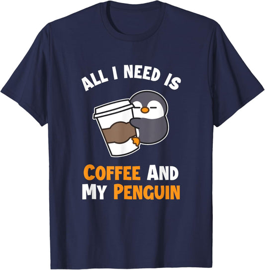 Coffee and my Penguin Sea Bird King Emperor Penguin T-Shirt - T-Shirt | Navy