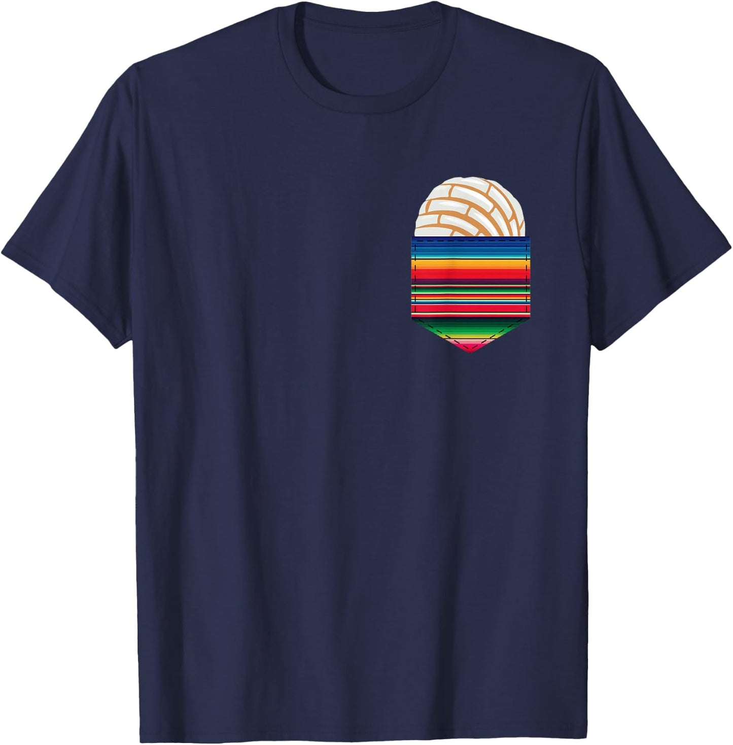 Colorful Serape Pocket Image White Concha Fun Fiesta Gift T-Shirt - T-Shirt | Navy