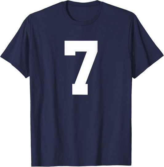 Number 7 (on Back) Sports Team Jersey Number T-Shirt - T-Shirt | Navy