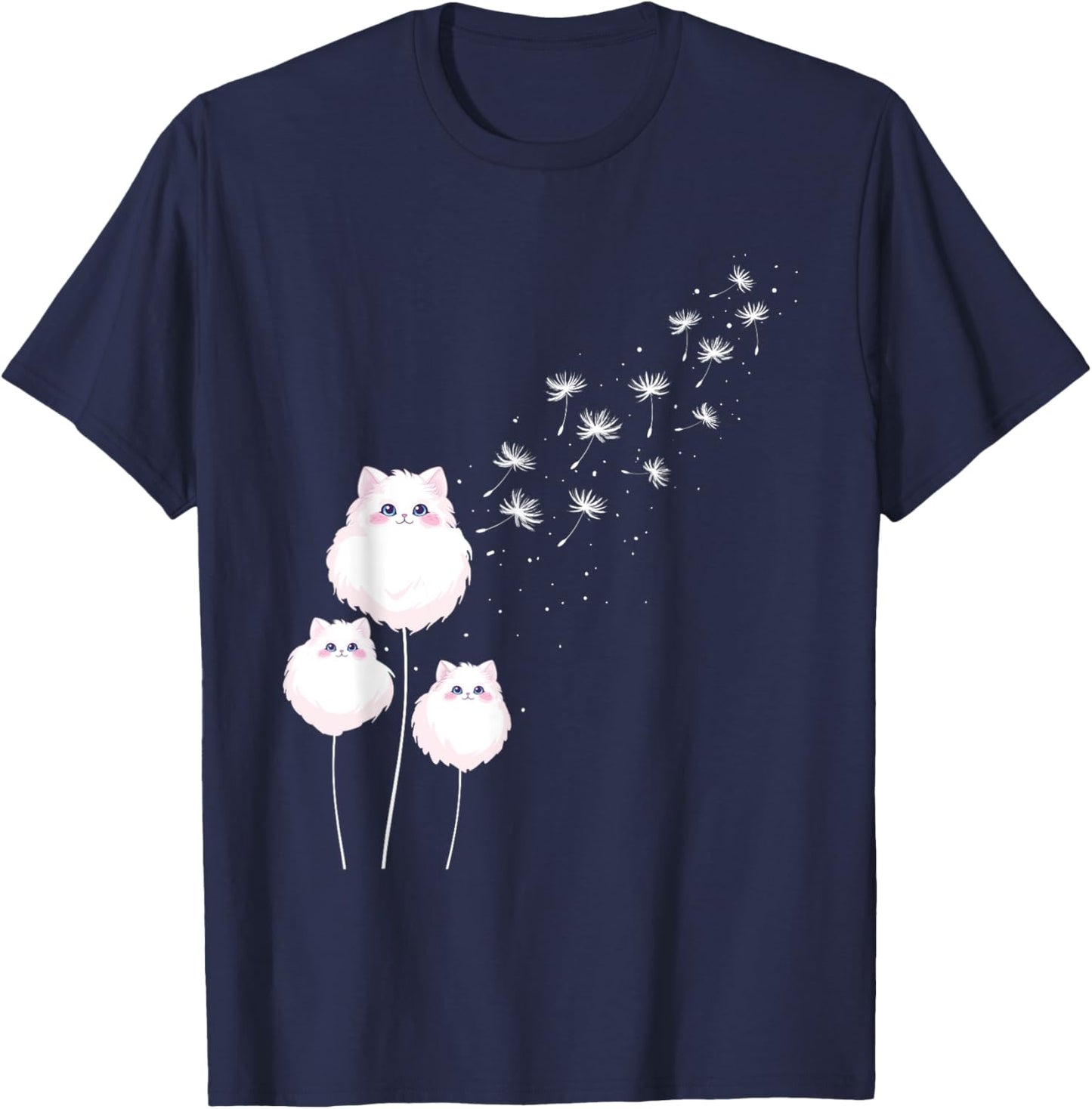 Cute Cat Dandelions - Cat Lover Kitten Owner Kitty Men Women Girls Kids T-Shirt - T-Shirt | Navy