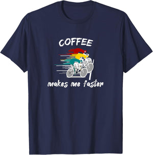 Coffee and Bike, Racing Road Bike, MTB, Triathlon, Latte Art T-Shirt - T-Shirt | Navy