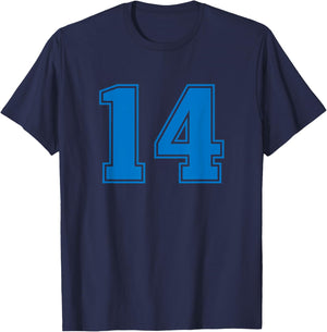 Blue Sports Team Number #14 T-Shirt - T-Shirt | Navy